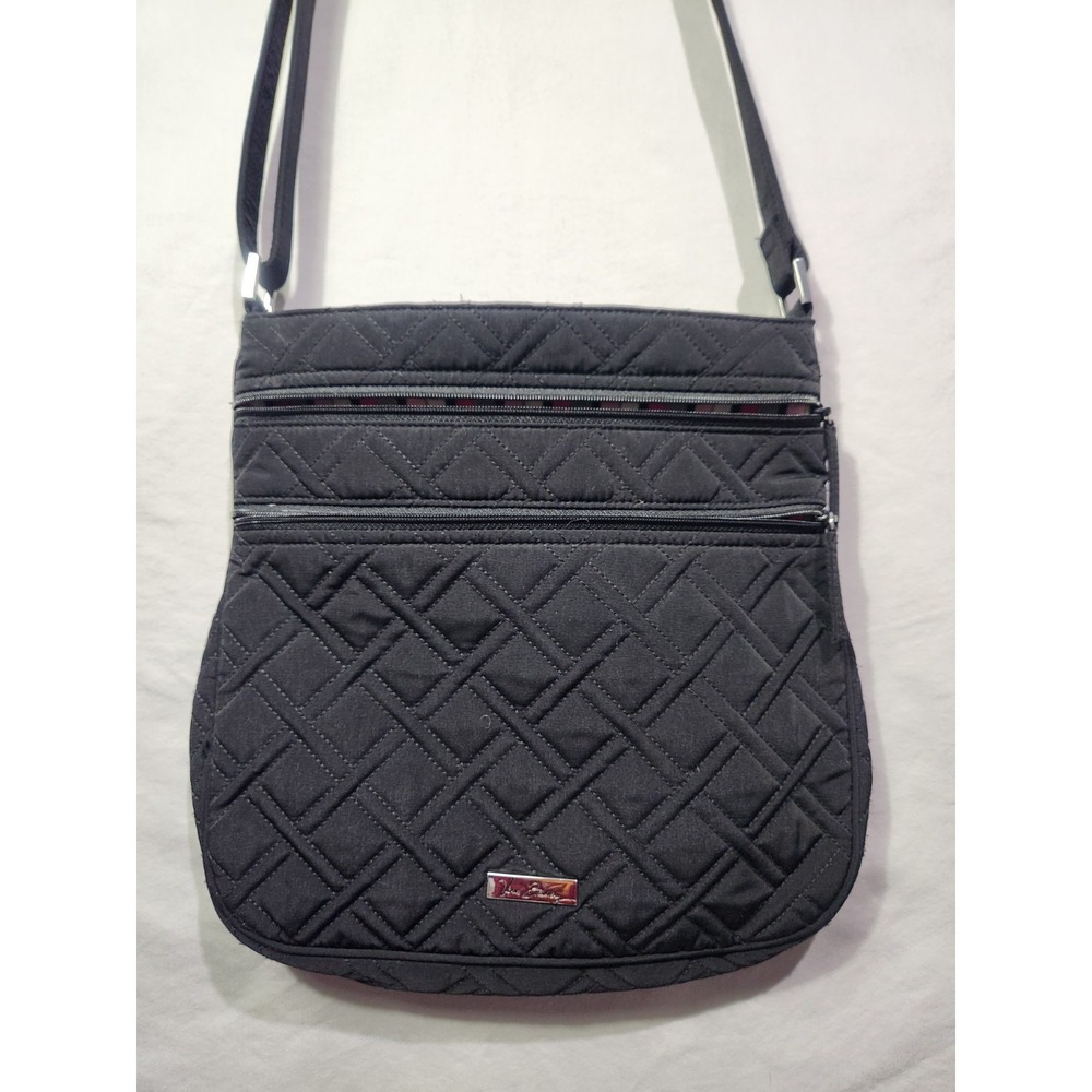 VERA BRADLEY Black Triple Zip Hipster Crossbody Purse RETIRED Moon Blooms Leaf
